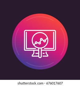 Analytics line icon with graph on computer screen