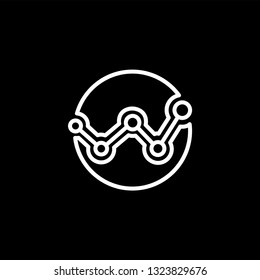 Analytics Line Icon On Black Background. Black Flat Style Vector Illustration.