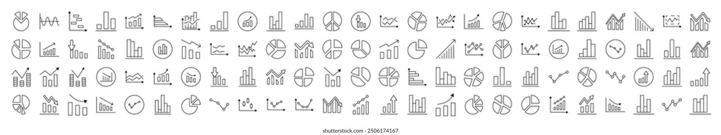 Analytics Line Icon Pack. Modern Collection for Design, Web Sites, Apps, Cards. Contains Linear Images of Progress, Business, Growth