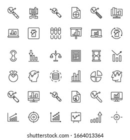 Conjunto de iconos de línea de análisis. Colección de símbolos vectoriales en estilo plano a la moda sobre fondo blanco. Analíticos canta para el diseño.