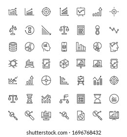 Symbol für die Analytik-Linie eingestellt. Kollektion von Vektorillustration-Symbol im angesagten, flachen Stil auf weißem Hintergrund. Analytik singt nach Design.