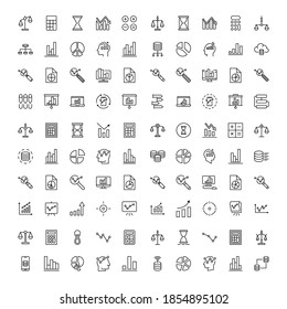 Conjunto de iconos de línea de análisis. Colección de símbolos vectoriales en estilo plano a la moda sobre fondo blanco. Analíticos canta para el diseño.