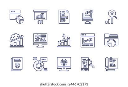 Analytics line icon set. Editable stroke. Vector illustration. Containing data analytics, search, energy, analysis, analytics, web analytics, analytic.