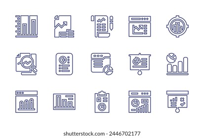 Analytics line icon set. Editable stroke. Vector illustration. Containing analysis, analytics, presentation, tablet, data, graph, clipboard, pie chart. - Powered by Shutterstock - Get 15% off with code: PIKWIZARD15