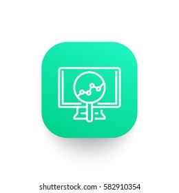 Analytics line icon, statistic graph on computer screen, vector illustration