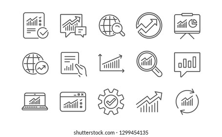 Analytics line icons. Reports, Charts and Graphs. Data statistics linear icon set.  Vector