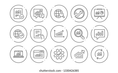Analytics line icons. Reports, Charts and Graphs. Data statistics linear icon set. Line buttons with icon. Editable stroke. Vector