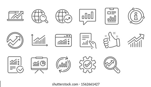 Analytics Line Icons. Reports, Charts And Graphs. Data Statistics Linear Icon Set. Quality Line Set. Vector