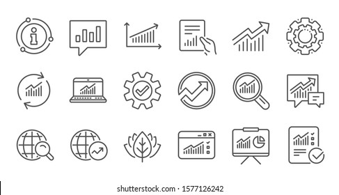 Analytics Line Icons. Reports, Charts And Graphs. Data Statistics Linear Icon Set. Quality Line Set. Vector