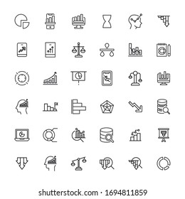 Analytics line icons set. Stroke vector elements for trendy design. Simple pictograms for mobile concept and web apps. Vector line icons isolated on a white background. 