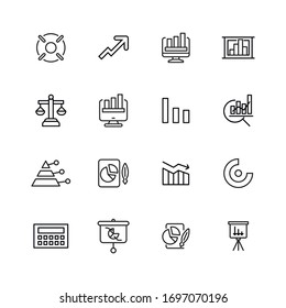 Analytics line icons set. Stroke vector elements for trendy design. Simple pictograms for mobile concept and web apps. Vector line icons isolated on a white background. 