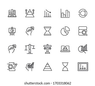Analytics line icons set. Stroke vector elements for trendy design. Simple pictograms for mobile concept and web apps. Vector line icons isolated on a white background. 