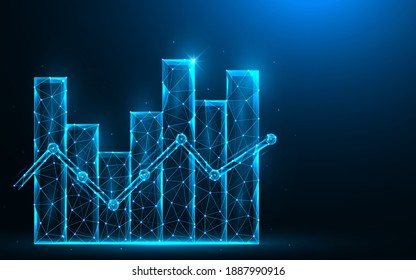 Analytics low poly design. Statistical data analysis, profit diagram polygonal vector illustrations on a blue background.