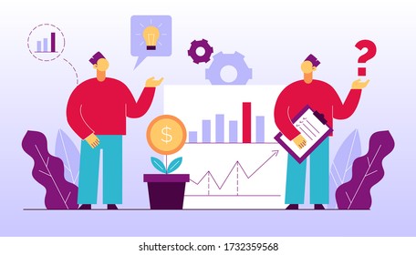El trabajo en equipo de analítica sobre contabilidad, análisis, investigación de marketing, dirección de gestión financiera. Lluvia de ideas de los empleados, creación de ideas, planificación de estrategias de inversión. Reunión de negocios