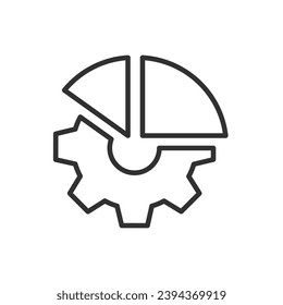 Mecanismo analítico, icono lineal, gráfico de engranajes. Línea con trazo editable