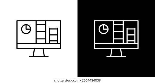 Ícone do Monitor Analítico em formas de linha, ilustração de vetor de design de linha fina