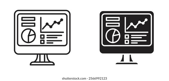 Analytics Monitor icons in outline and fill. vector illustration for ui.