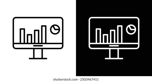 Analytics Monitor thin line vector icon set.