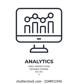 Analytics and monitoring concept  editable stroke outline icon isolated on white background flat vector illustration. Pixel perfect. 64 x 64.