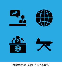 analytics, news reporter, ironing board and worldwide icons vector in sample icon set for web and graphic design