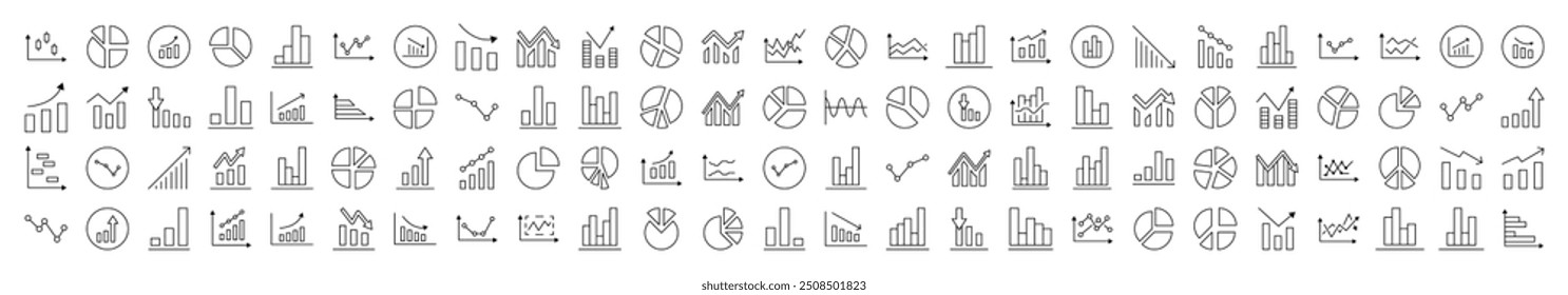 Pacote Analítico de Ícones de Linha Relacionados. Traço editável para design, sites, aplicativos e cartões. Contém imagens lineares de progresso, negócios e crescimento