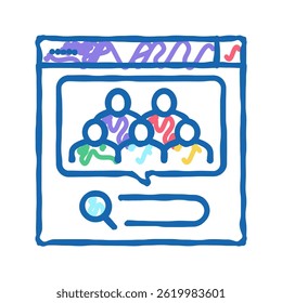 Análisis de solicitudes de personas en el Vector de croquis de iconos de doodle de Internet. Análisis de solicitudes de personas en el signo de Internet. Ilustración de símbolos aislados