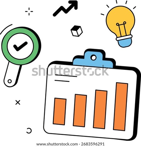 Analytics report with growth chart and dashboard widgets. 2D illustration for KPIs, insights, presentations, and business metrics. Great for dashboards and slides.