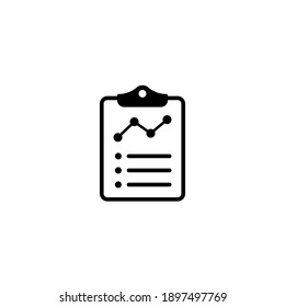 Analytics report icon. Clipboard with checklist and trend up vector icon. Black illustration isolated on white background for graphic and web design.