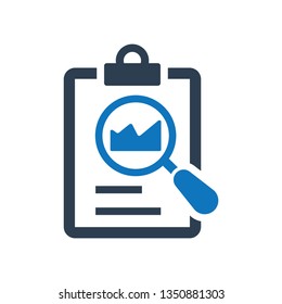 Analytics Report Icon. document with search icon