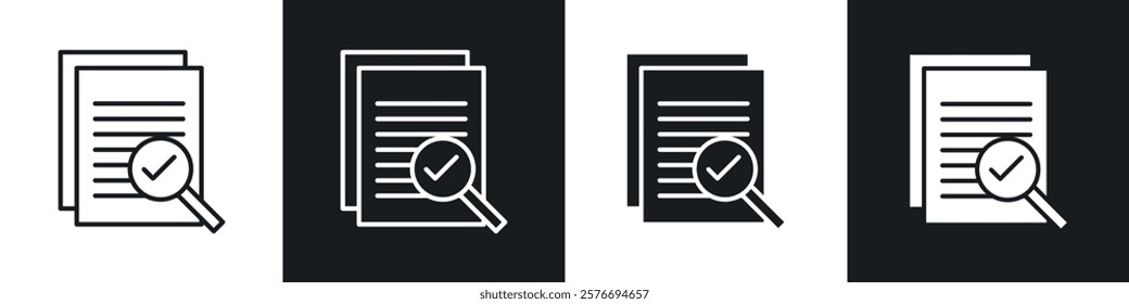 Analytics report icons collection in black and white solid and line style