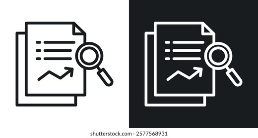 Analytics report icons in thin black and white stroke liner style
