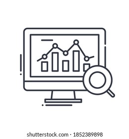 Analytics research icon, linear isolated illustration, thin line vector, web design sign, outline concept symbol with editable stroke on white background.