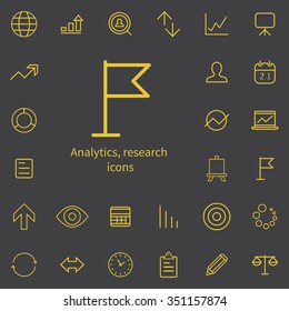 analytics, research outline, thin, flat, digital icon set for web and mobile