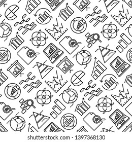 Analytics seamless pattern with thin line icons: diagram, chart, statistics, pyramid, business analysis. Modern vector illustration.