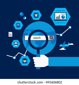 Analytics search information and website SEO optimization , Flat design. Vector illustration.