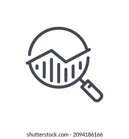 Analytics search line icon. Magnifier glass with statistics chart vector outline sign.