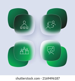 Analytics set icon. Checkmark, society, community, teamwork, teambuilding, rating, business. Infographic concept. Glassmorphism style. Vector line icon for Business and Advertising