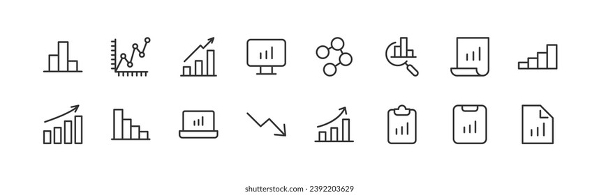 analytics set vector line icons. Thin line design elements. Collection of editable stroke icons