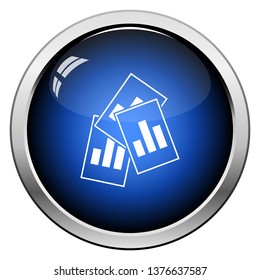Analytics Sheets Icon. Glossy Button Design. Vector Illustration.