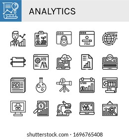 analytics simple icons set. Contains such icons as Analysis, Statistics, Analytics, Webpage, Search engine, Programming, Data, Development, can be used for web, mobile and logo