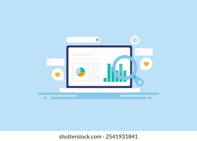 Analytics software for business, marketing and financial data analysis, Analytics software dashboard with graphs and charts, Marketing report - vector illustration with icons