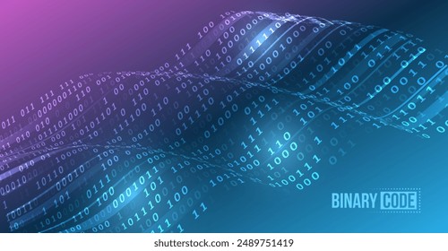 Analytics, sorting, structuring, transferring information. Blue background with data flow. Binary code, artificial intelligence. Program code. Computer background of numbers. Flying data illustration.