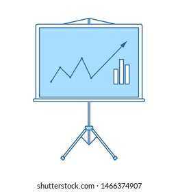 Analytics Stand Icon. Thin Line With Blue Fill Design. Vector Illustration.