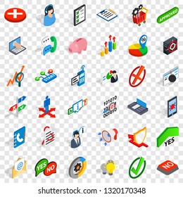 Analytics and statistics icons set. Isometric style of 36 analytics and statistics vector icons for web for any design