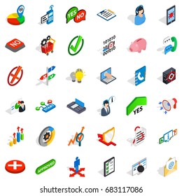 Analytics and statistics icons set. Isometric style of 36 analytics and statistics vector icons for web isolated on white background