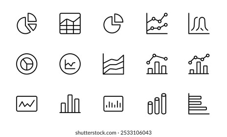 Analytics, Statistics line icons. Chart, Report document and Graph icons. Data analytics, Presentation chart and Communication. Global Statistics, hold document and checklist report. Vector