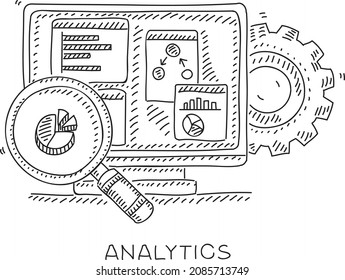 Analytics and statistics software - sketchy hand-drawn vector illustration. 