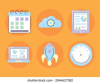analytics symbol set on orange background
