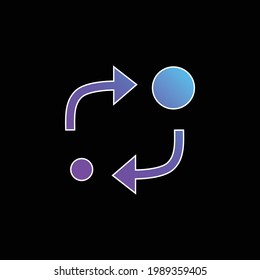 Analytics Symbol Of Two Circles Of Different Sizes With Two Arrows Between Them blue gradient vector icon