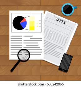 Analytics of taxation. Accounting analysis chart, document annual income, vector illustration